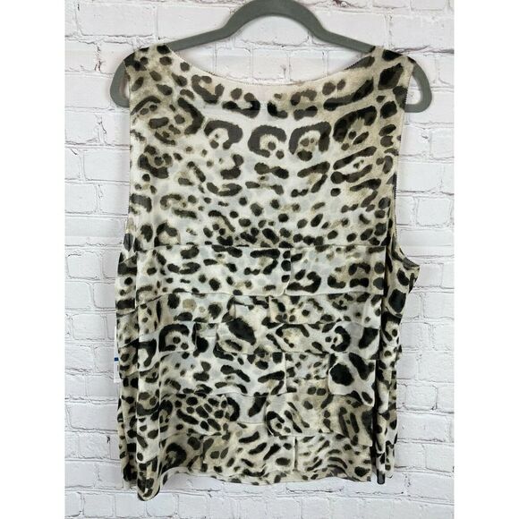 CHAUS animal leopard ruffles brown beige sleeveless top blouse XL NWT - Picture 7 of 9